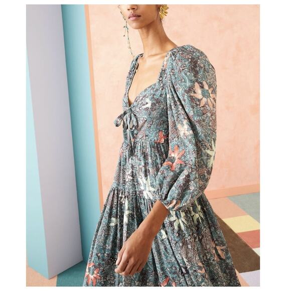 Ulla Johnson Kemala Midi Dress US 4 Malachite Floral Print Milkmaid Celebrity - Picture 5 of 16